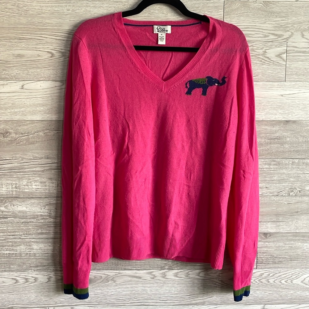 Lilly Pulitzer Pink Elephant V-Neck Vintage Sweater